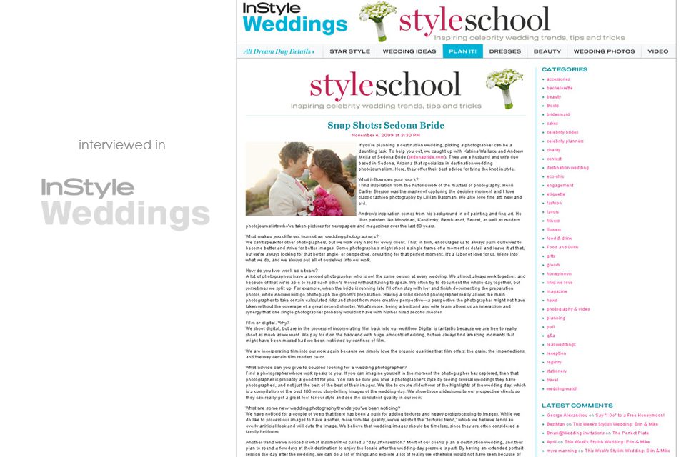 Sedona Bride interviewed in InStyle Weddings