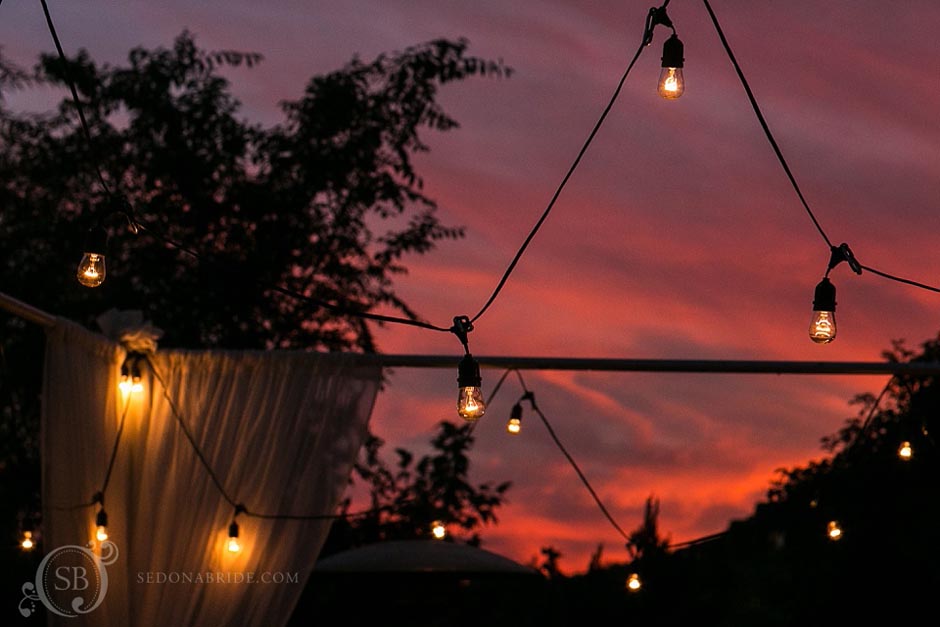 L'Auberge Weddings ~ the Sedona sunset continues to steal the show during the wedding reception as twilight creeps up and will soon be gone