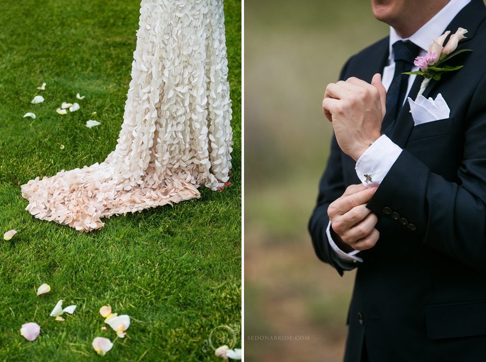 red rock dust on the wedding dress