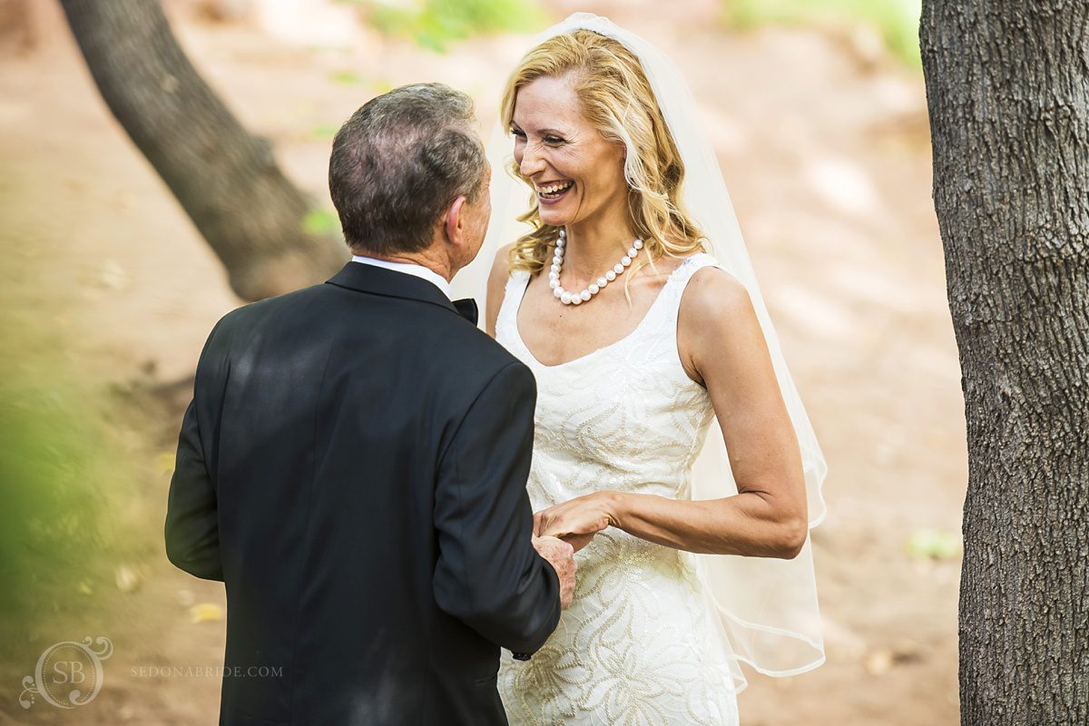 Sedona chapel wedding ~ Anita and Armand's wedding in Sedona - Seeing each other for the first time on their wedding day