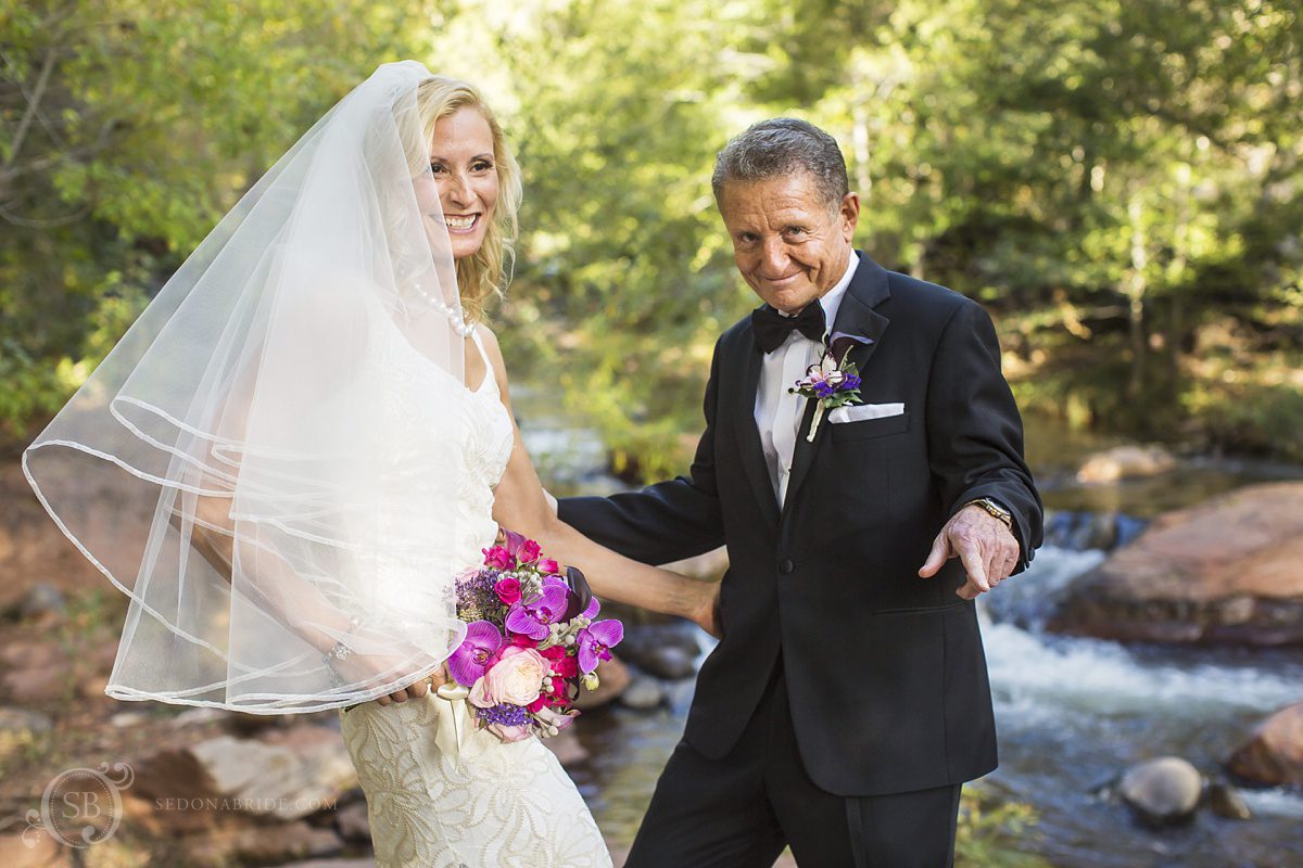 Sedona chapel wedding ~ Anita and Armand's wedding in Sedona - Acting silly for the camera.