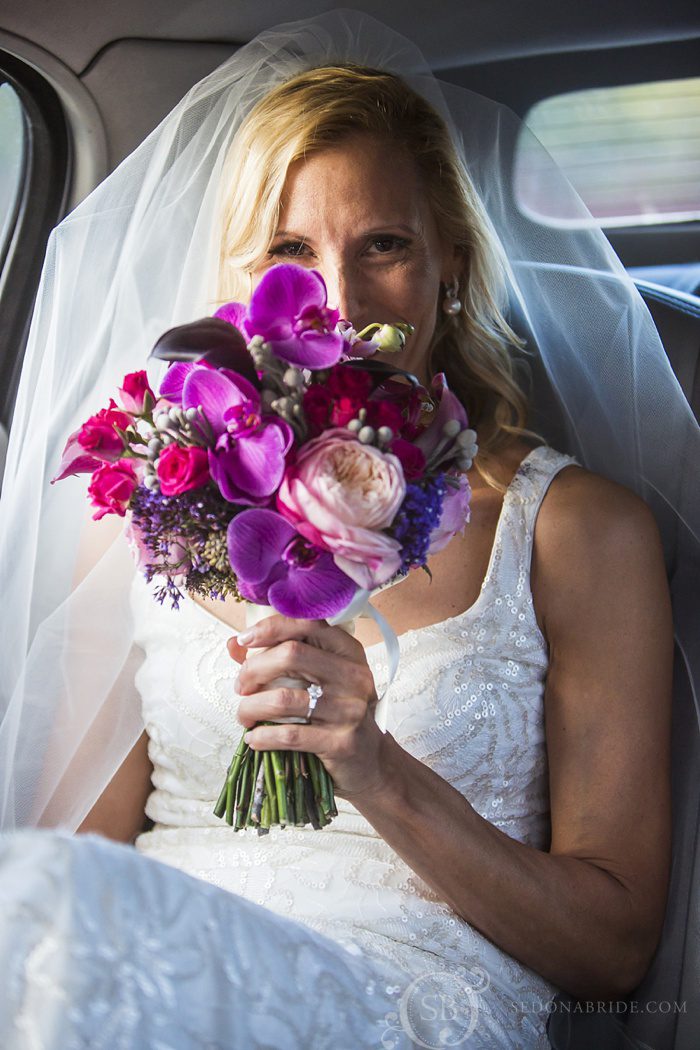 Sedona chapel wedding ~ Anita and Armand's wedding in Sedona - Anita was so in love with her wedding bouquet.