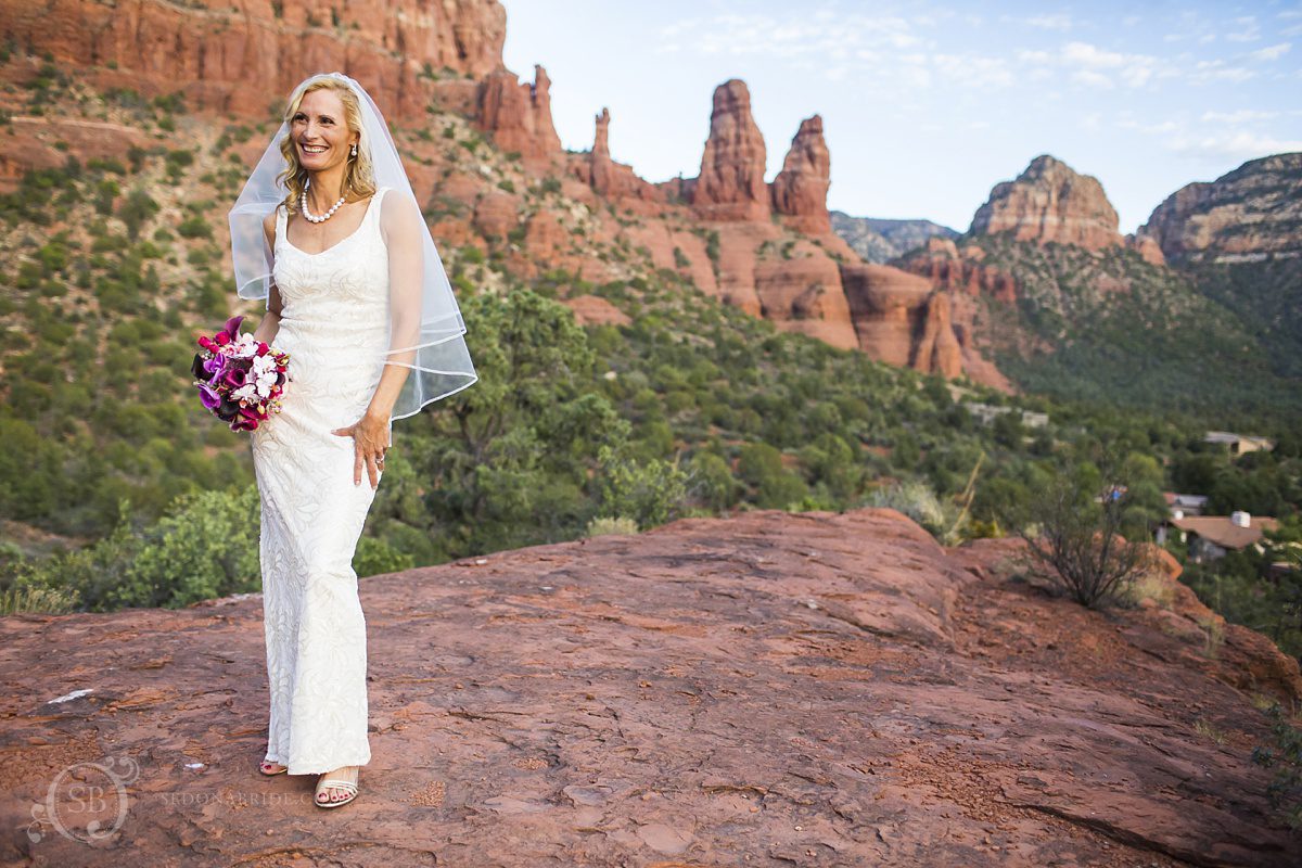 Sedona chapel wedding ~ Anita and Armand's wedding in Sedona - This beautiful bride exudes love and excitement as she stands with this incredible Mystic Hills Sedona backdrop!