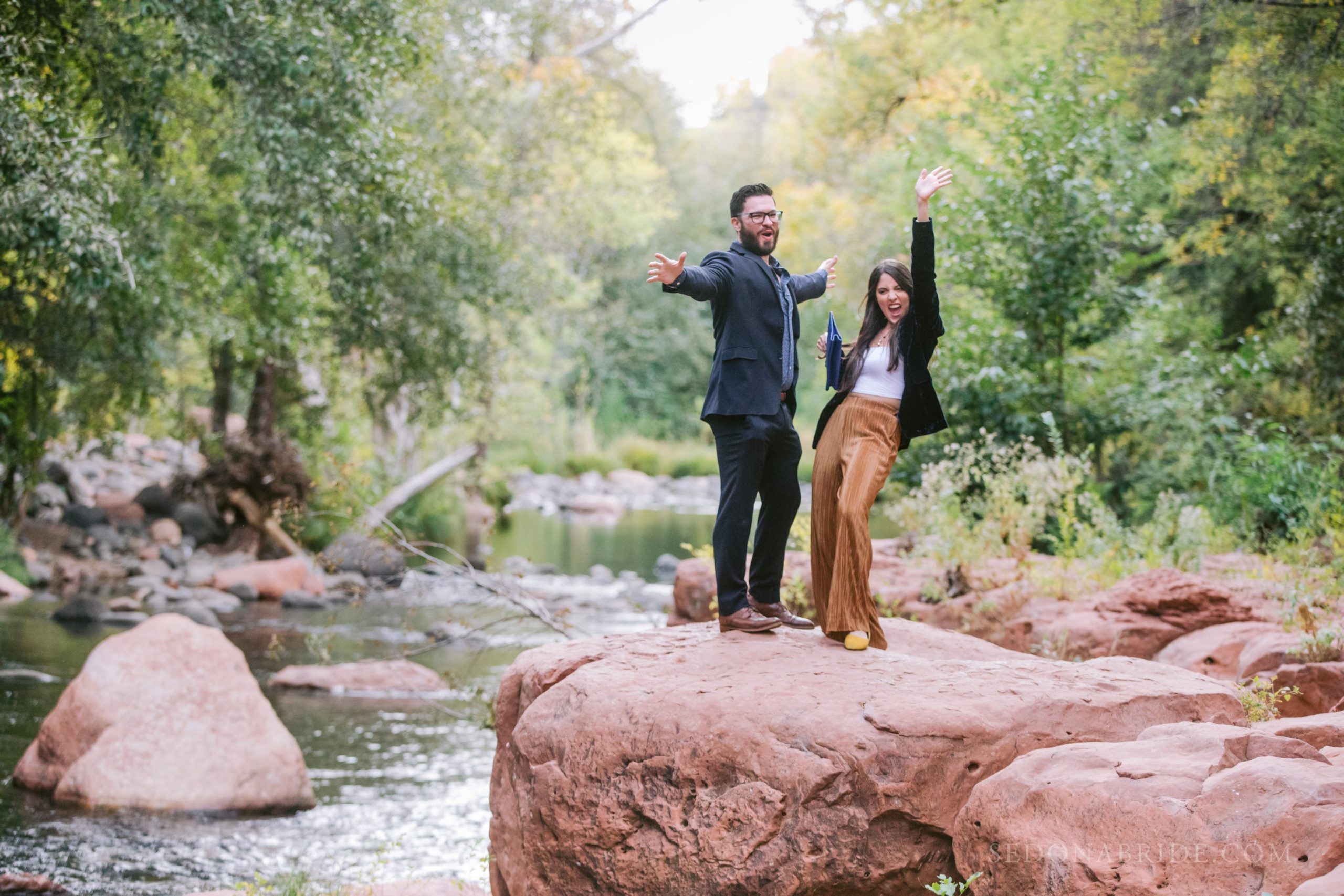Proposal planner and photographer catches the moment she says yes at L'Auberge in Sedona