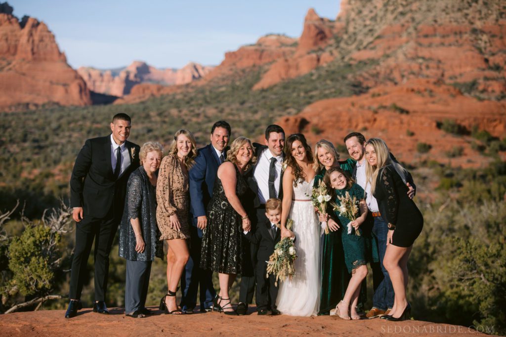 Sedona elopement at Bell Rock group photo of the family 